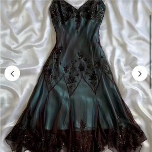 Sue Wong black & teal floral MAXI dress — PICTURE is the midi. I have the maxi